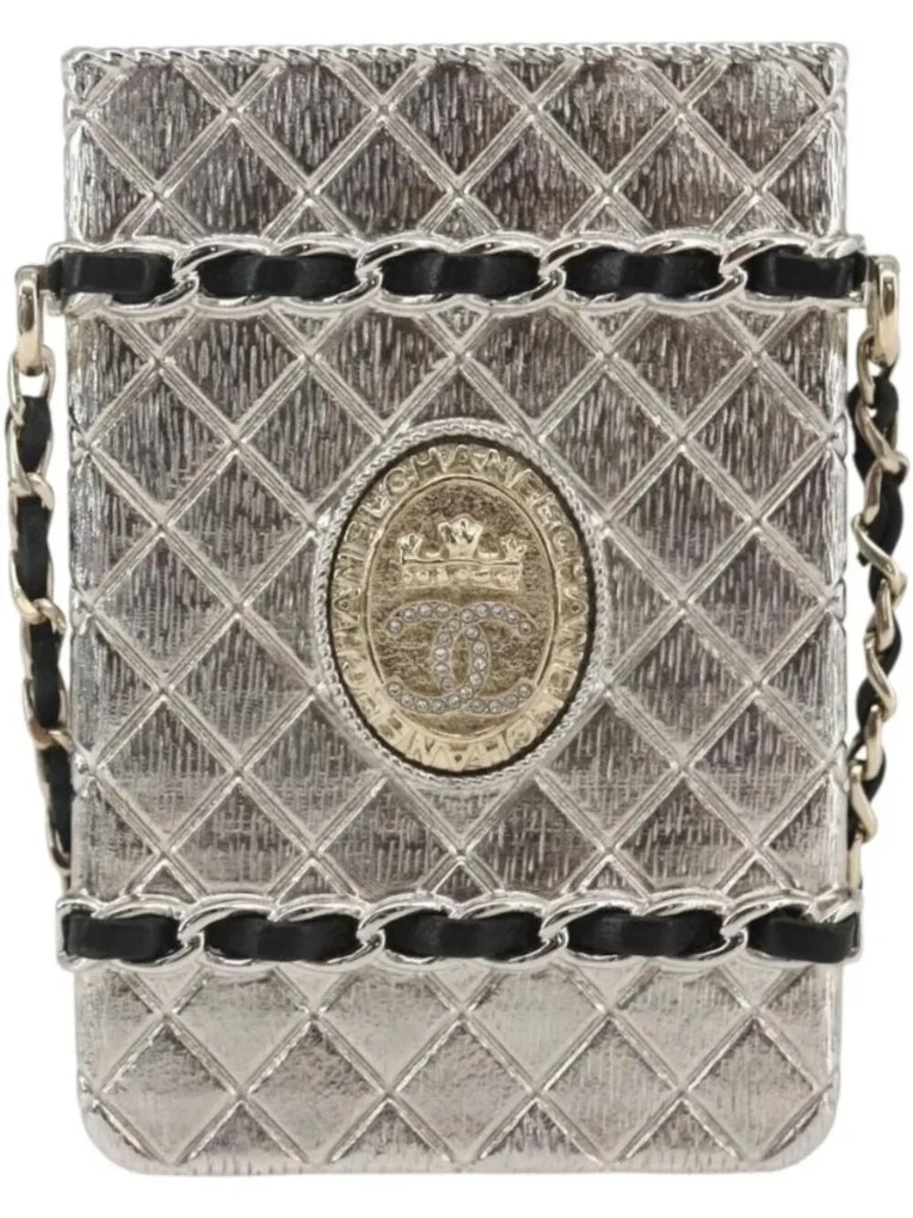 CHANEL Chain Neck Card Case metal Silver tone CC Auth 164711SM